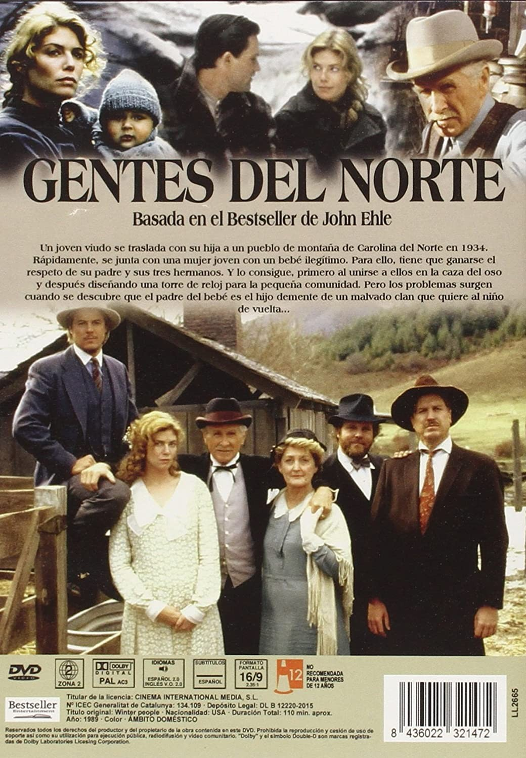 Caratula de DVD de Gentes del Norte con retratos del reparto y una cabaña rustica.