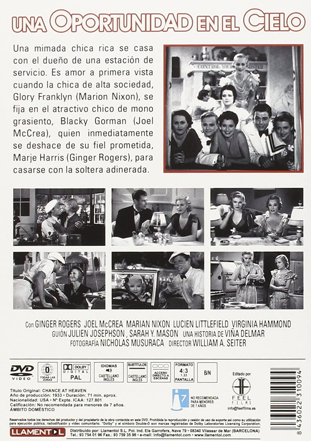 Contraportada de DVD con un póster, escenas de la película, texto y créditos.