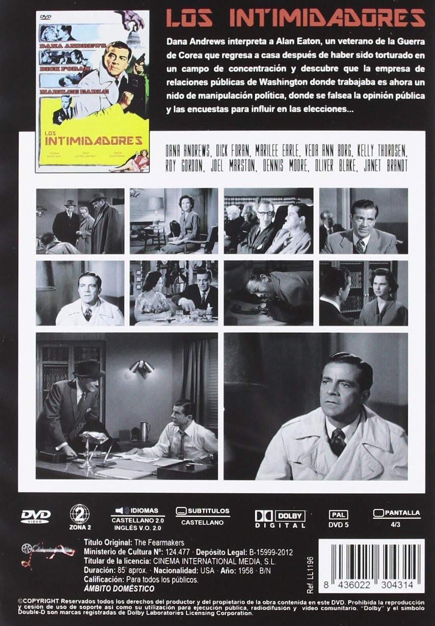 Contraportada de DVD con texto en español, sinopsis, reparto y fotogramas en blanco y negro.