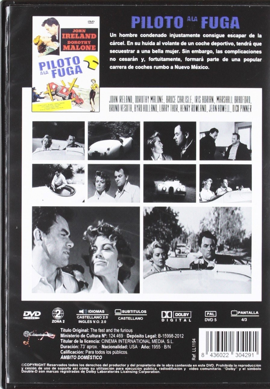 Contraportada del DVD de 'Piloto a la fuga' con fotogramas, sinopsis y detalles técnicos.