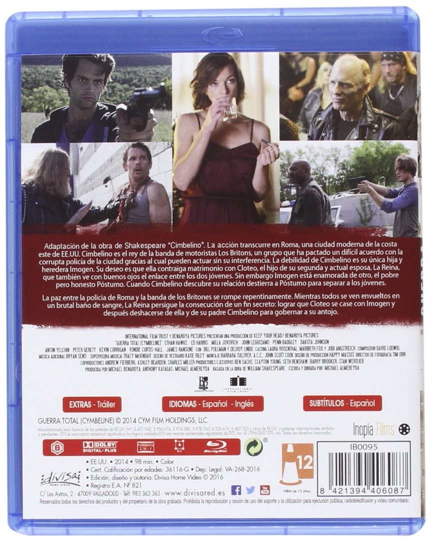 Contraportada del Blu-ray "Guerra Total" con fotos de la película, sinopsis en español y código de barras.