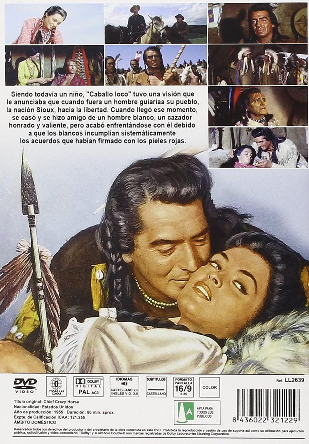 Carátula de película con fotogramas, sinopsis en español y la imagen principal de un hombre abrazando a una mujer.
