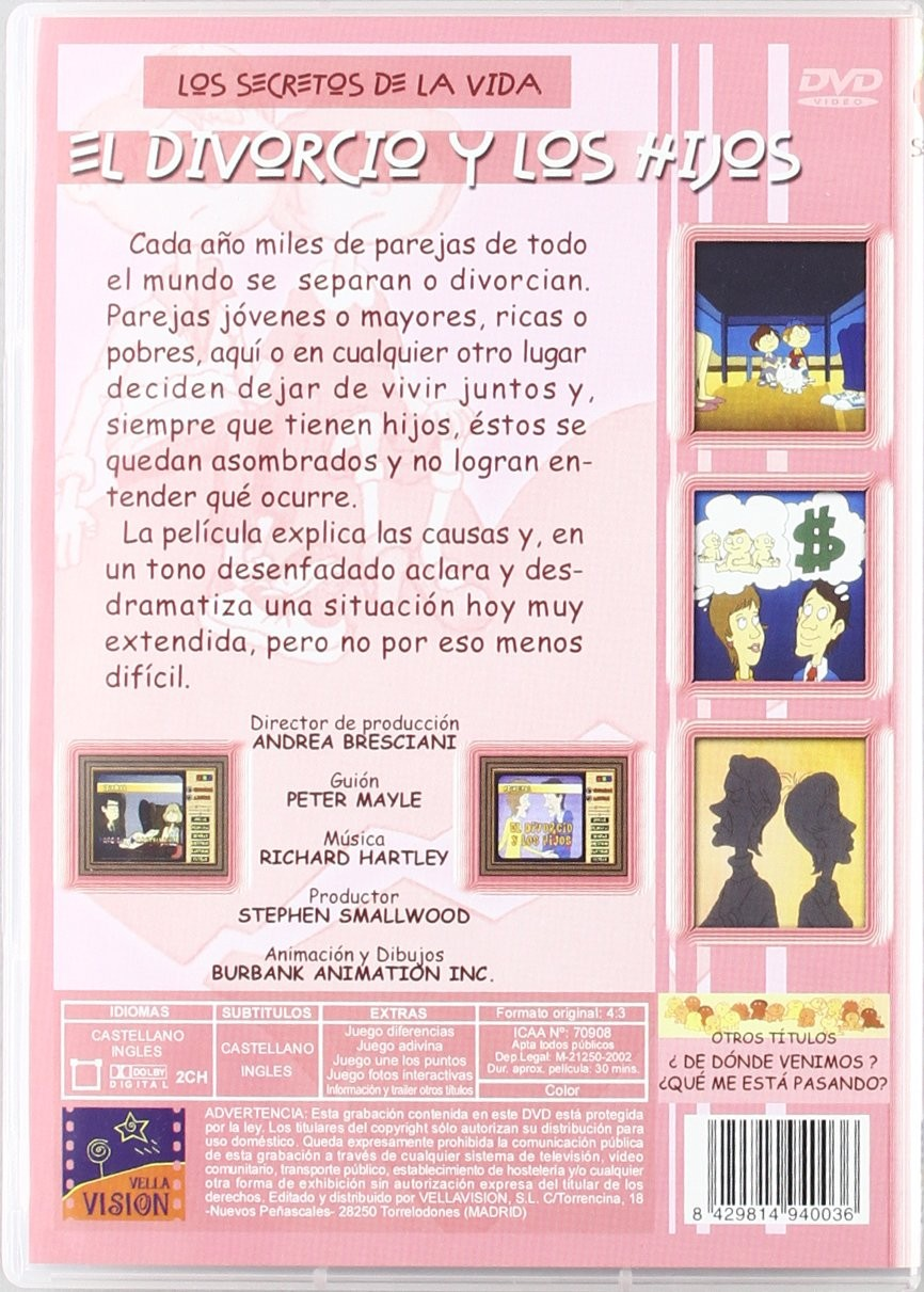 Contraportada de una caja de DVD rosa con texto en español, pequeñas imágenes de escenas y un código de barras.