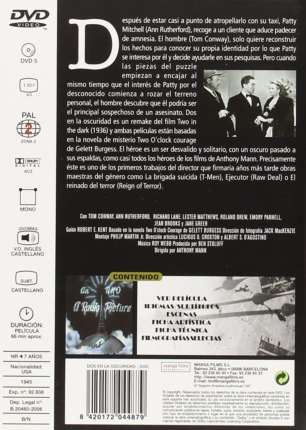 Contraportada de una caja de DVD con texto en español, imágenes y datos técnicos.
