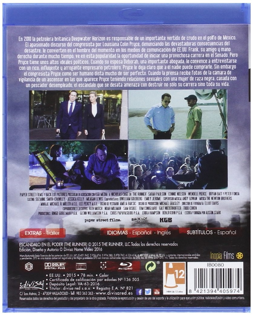 Contraportada del DVD 'The Runner' con sinopsis, fotogramas, créditos del reparto y un código de barras.