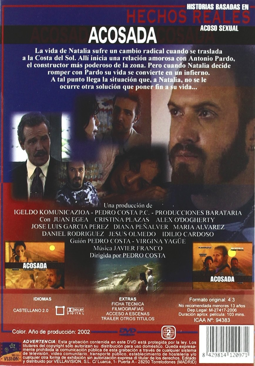 Carátula de la película Acosada con retratos de actores, sinopsis y créditos.