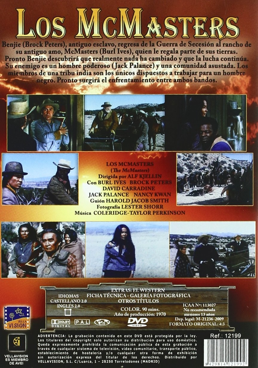 Contraportada del DVD de Los McMasters con escenas, texto y créditos sobre fondo rojizo.