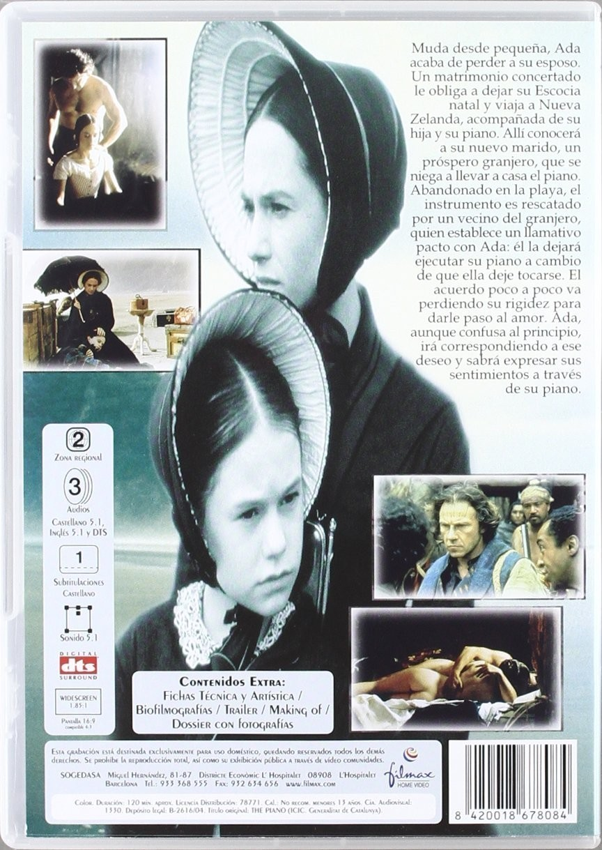 Contraportada de DVD con una mujer y un niño con capotas de época, texto en español y varias escenas.