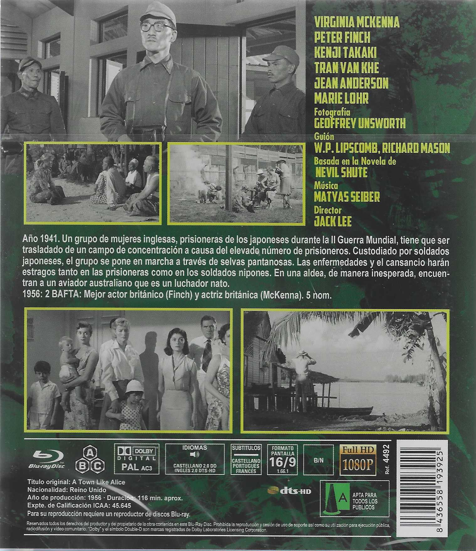 Carátula de la película A Town Like Alice con fotogramas, reparto y sinopsis en español.