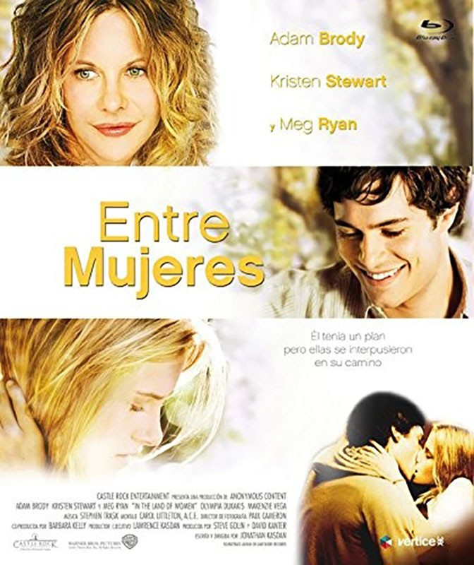 Póster de la película Entre Mujeres con Meg Ryan y Adam Brody, retratos del reparto y una escena de beso romántico.