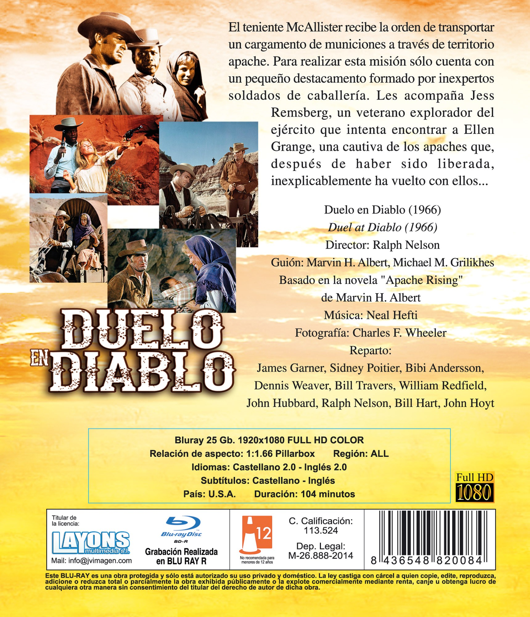 Contraportada del Blu-ray de Duelo en Diablo con imágenes de la película, sinopsis, créditos y datos técnicos.