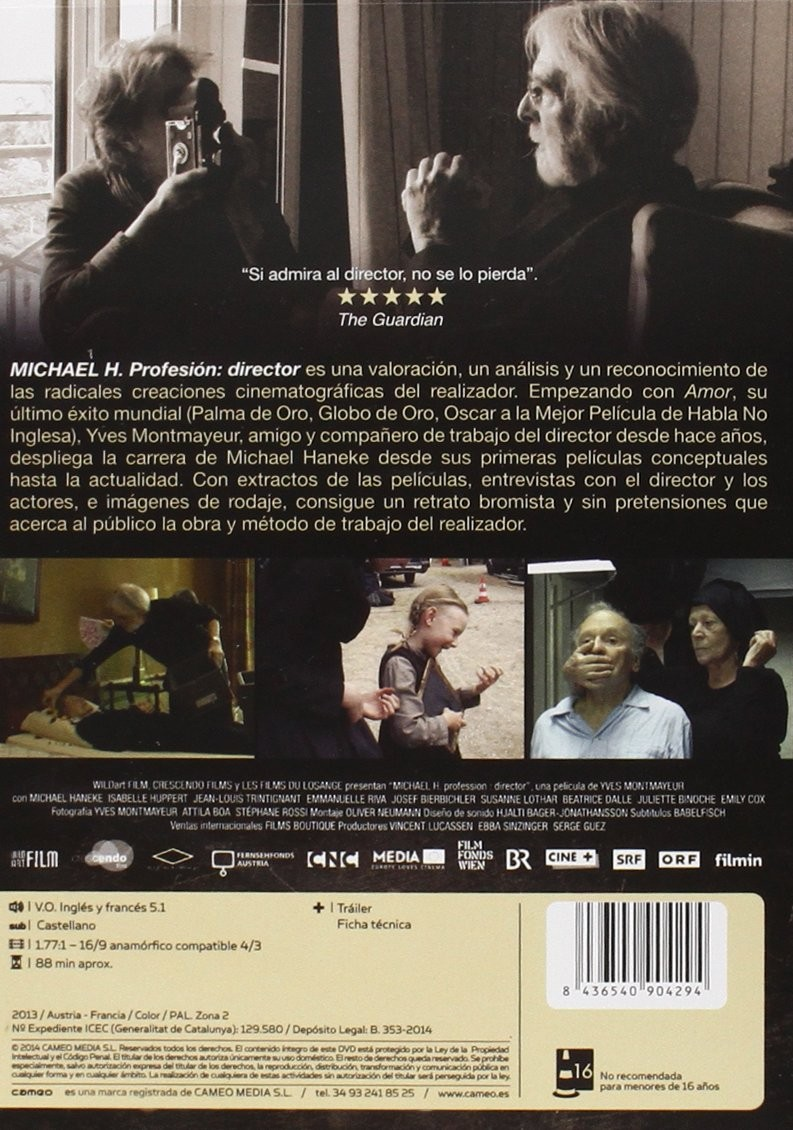 Contraportada del DVD de Michael H. Profession: director con texto, imágenes y código de barras.