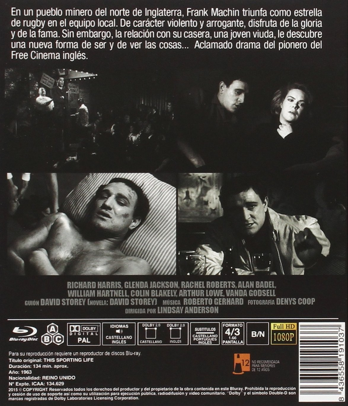 Contraportada del Blu-ray de This Sporting Life con fotogramas, sinopsis en español y detalles técnicos.