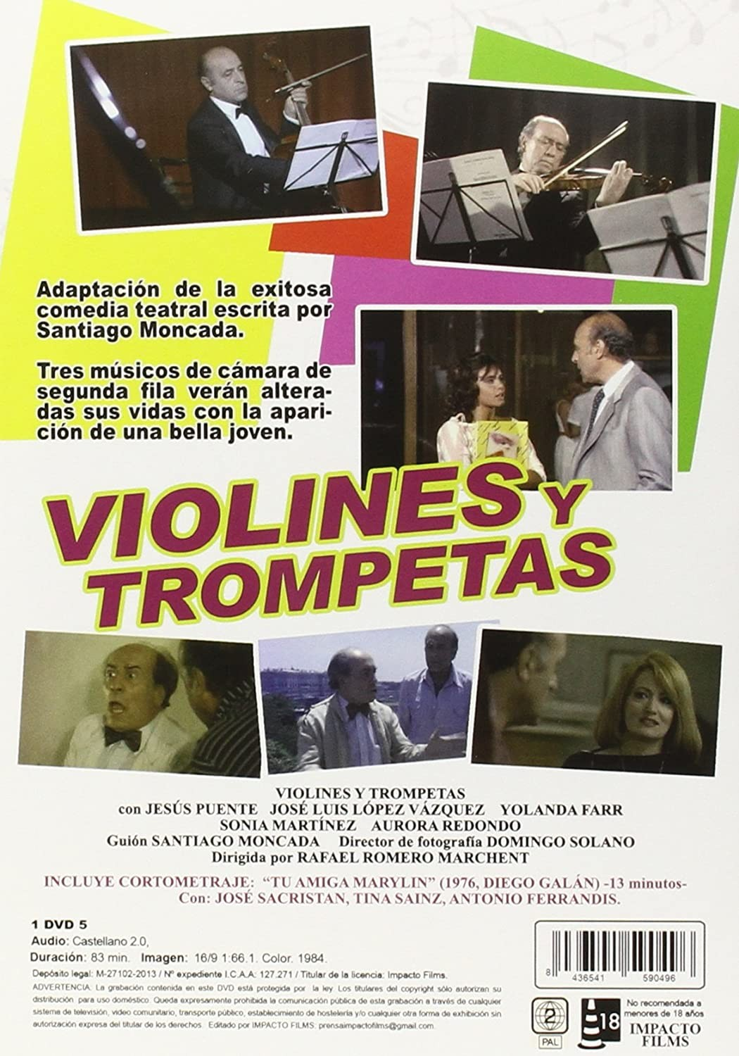 Carátula de DVD con fotogramas, texto y el título Violines y Trompetas.