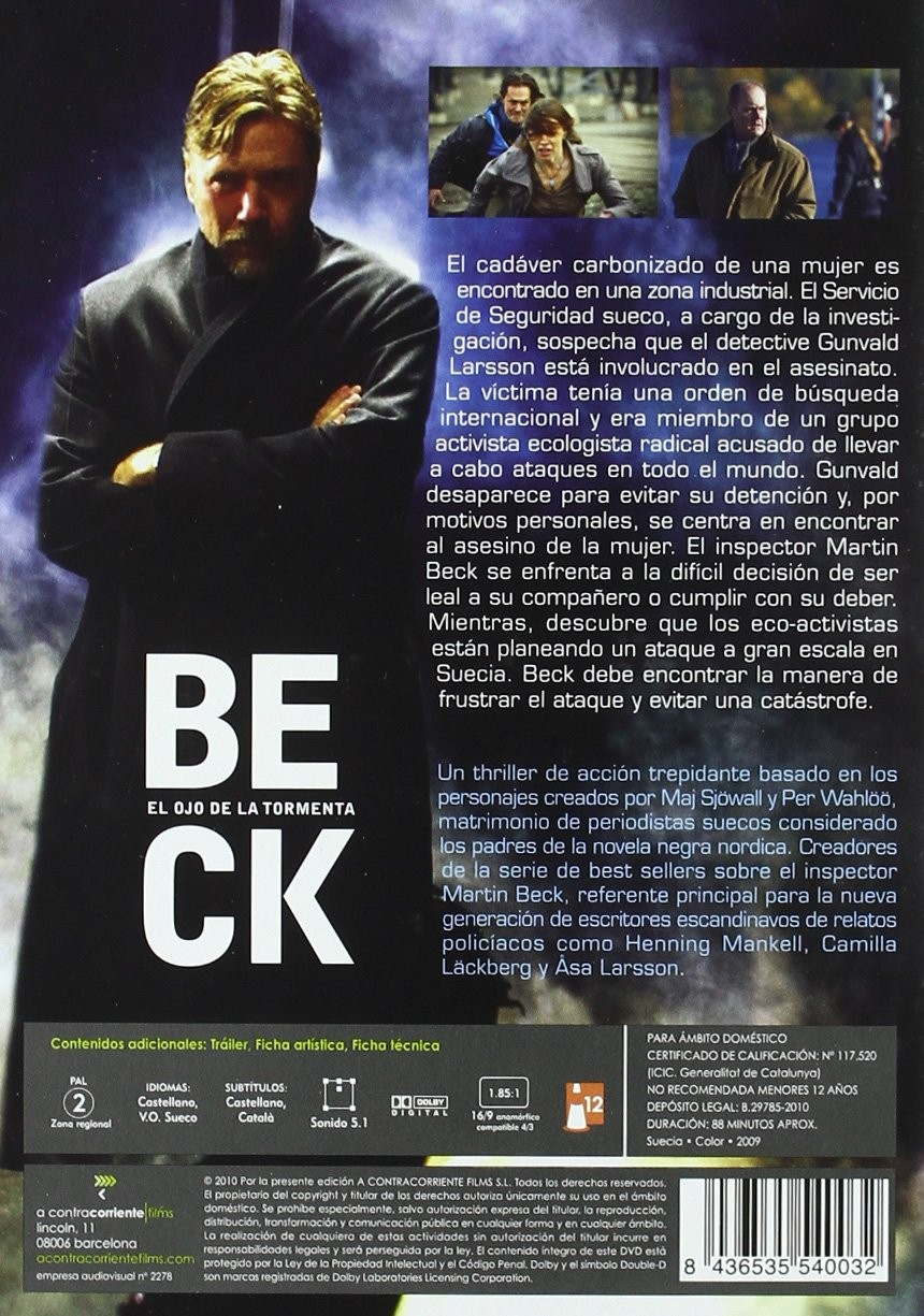 Carátula de DVD de la película Beck con un hombre con abrigo, dos pequeñas escenas y texto.