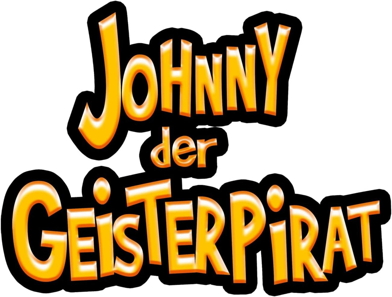 Logo mit der Aufschrift Johnny der Geisterpirat in gelben, schwarz umrandeten Buchstaben.