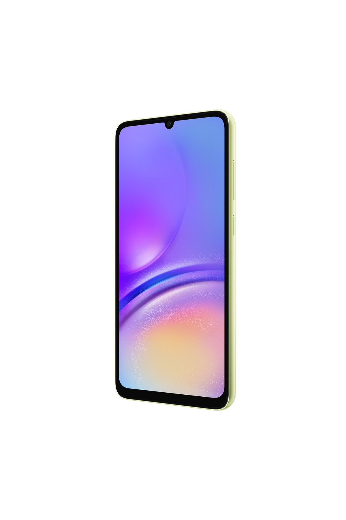 Açık yeşil çerçeveli ve ekranında renkli soyut bir arka plan olan akıllı telefon.
