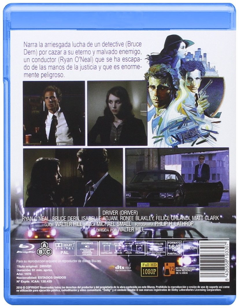 Contraportada del Blu-ray Driver con fotogramas de la película, retratos de actores, sinopsis y detalles técnicos.
