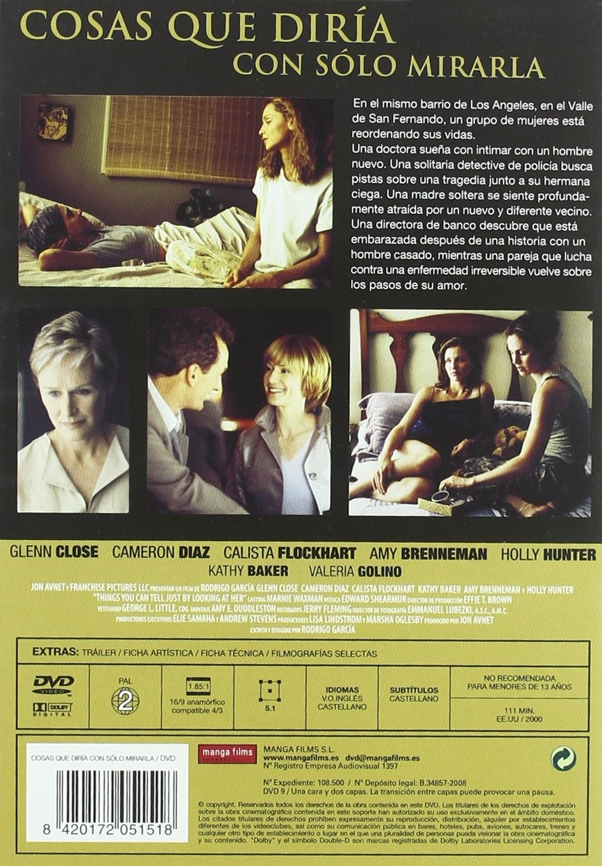 Contraportada de DVD de la película Cosas que diría con sólo mirarla con escenas y texto.