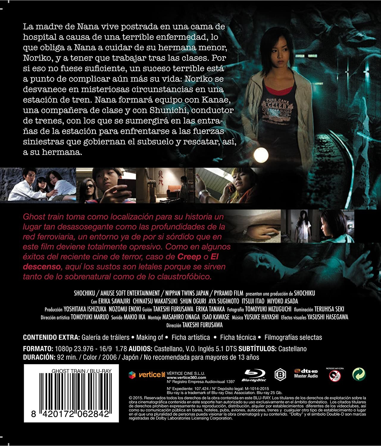Contraportada del Blu-ray de la película de terror Ghost Train con escenas, sinopsis y código de barras.