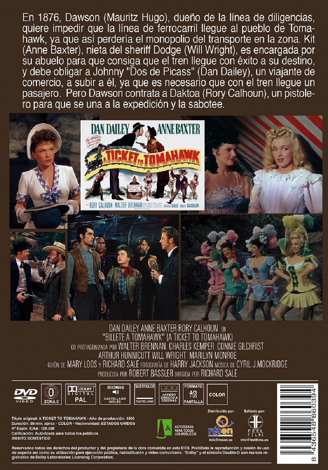 Contraportada del DVD 'Billet a Tomahawk' con imágenes de la película, sinopsis y detalles técnicos.