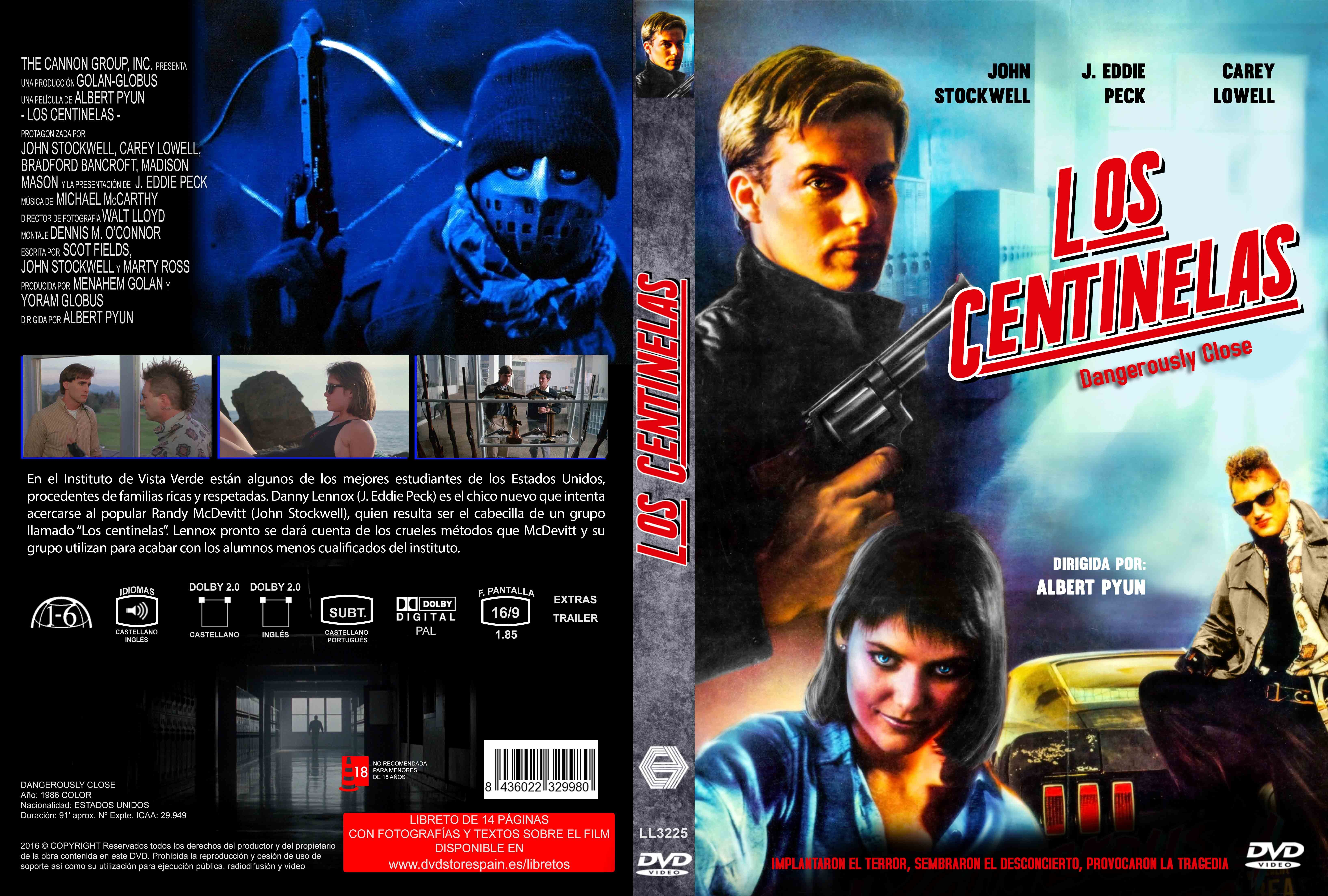 Carátula de DVD de la película Los Centinelas con personajes, armas y texto en español.
