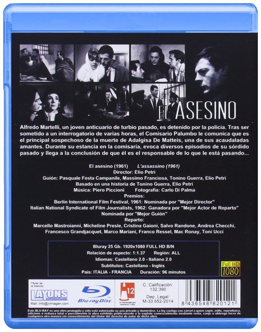 Contraportada del Blu-ray de El Asesino con fotos de escenas, sinopsis y créditos.