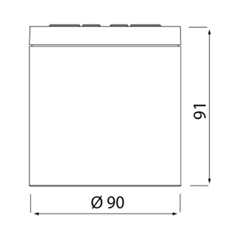 Dibujo técnico de una luminaria cilíndrica con un diámetro de 90 y una altura de 91.