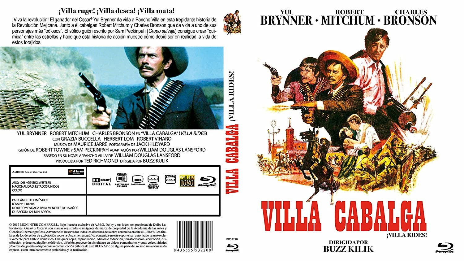 Carátula de Blu-ray del western Villa Cabalga con Yul Brynner, Robert Mitchum y Charles Bronson.