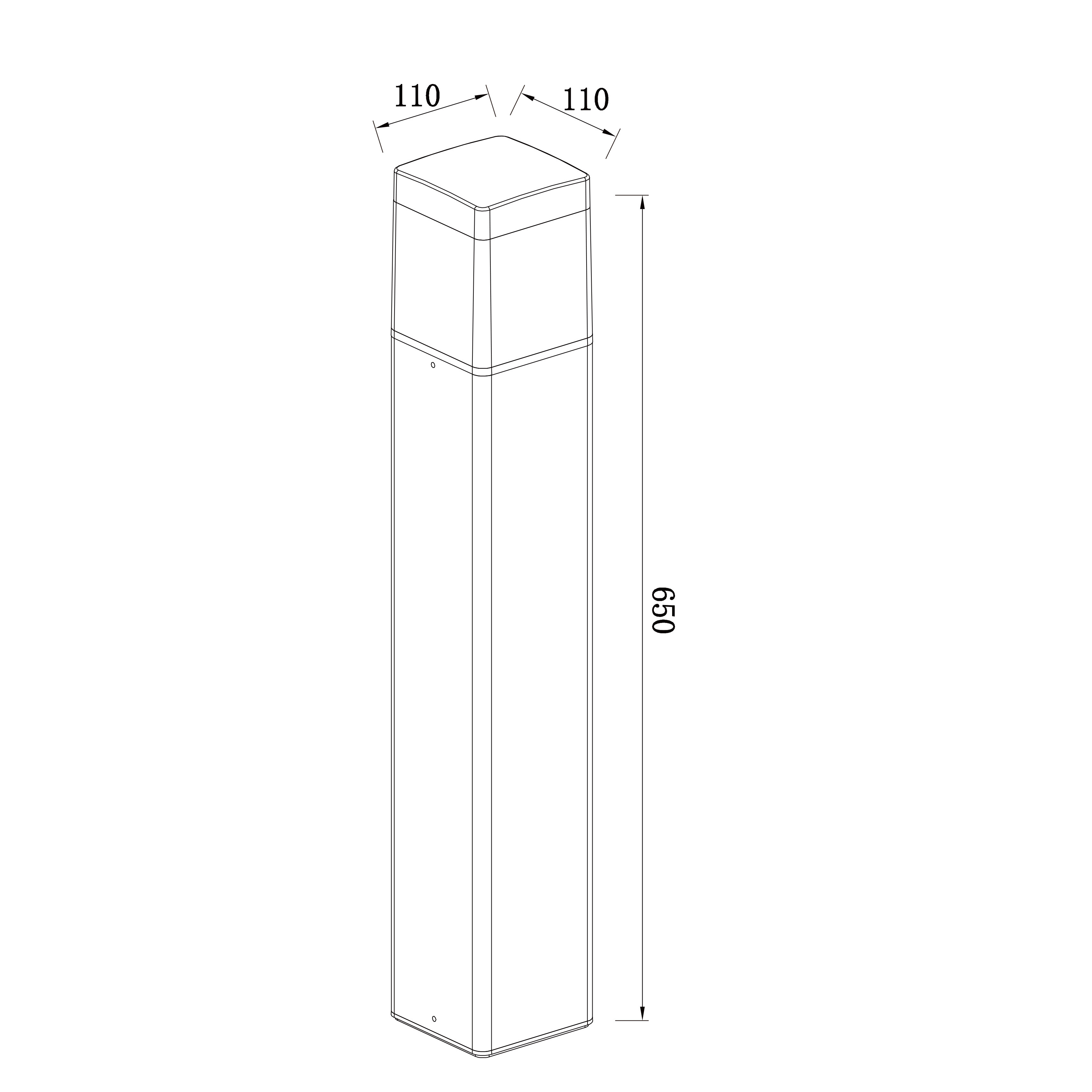 Dibujo técnico de una baliza rectangular con dimensiones.