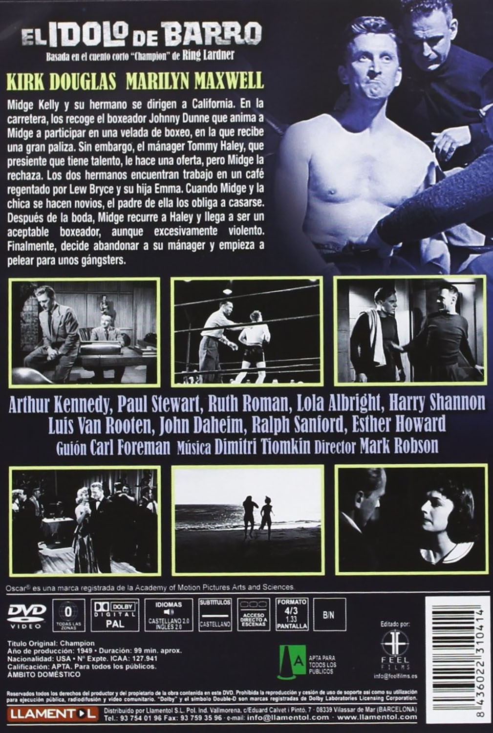 Carátula de la película El ídolo de barro con Kirk Douglas, fotogramas y sinopsis.