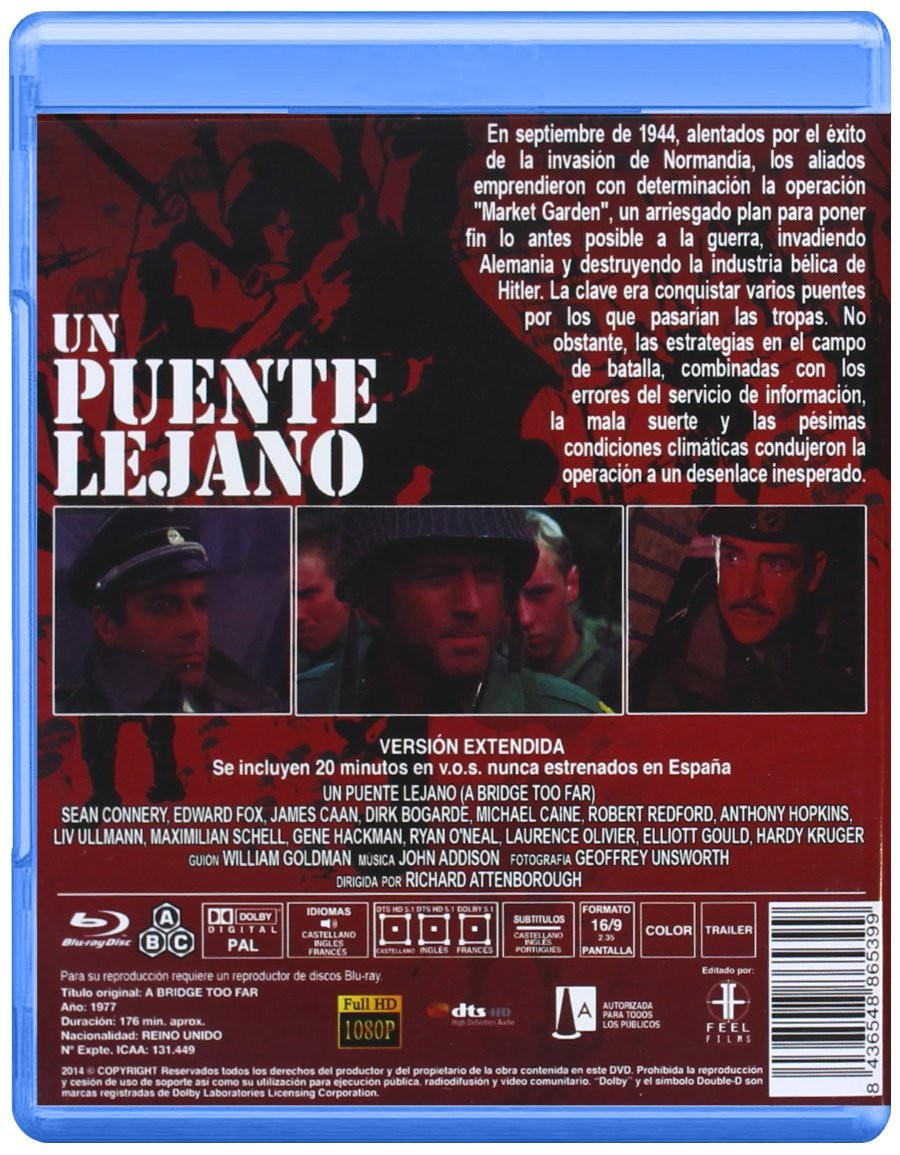 Contraportada del Blu-ray de Un puente lejano con fotogramas, texto y créditos.