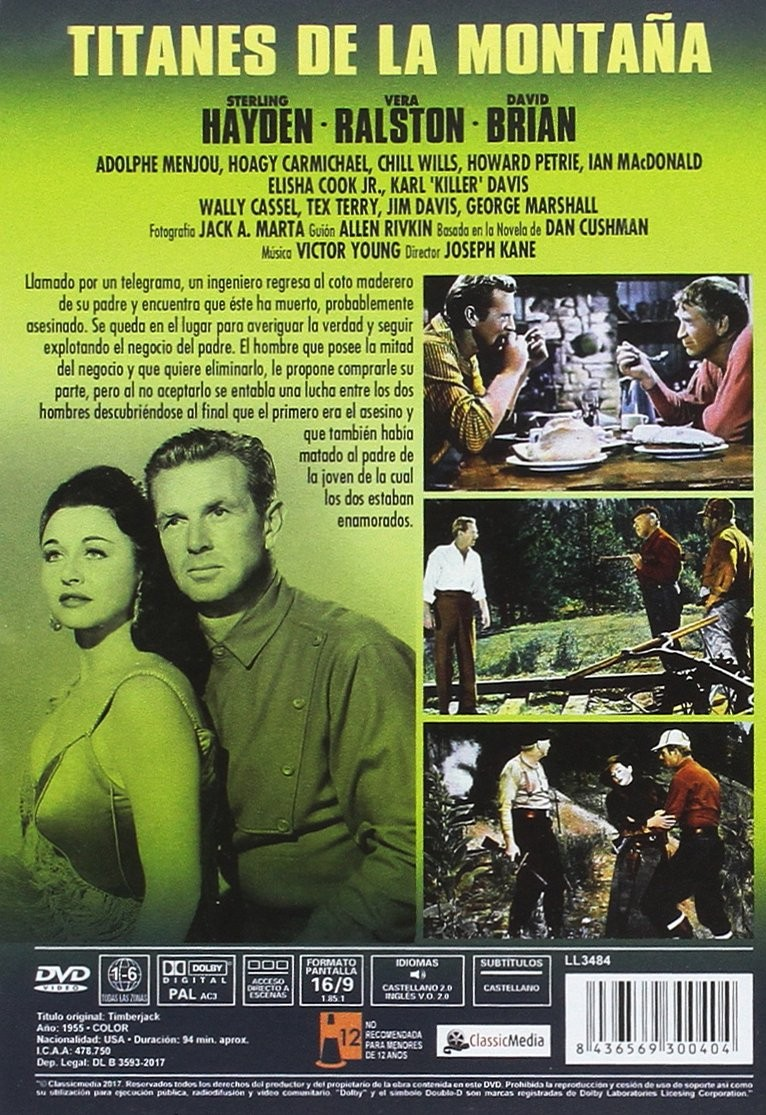 Contraportada de DVD de Titanes de la Montaña con imágenes, sinopsis y código de barras.