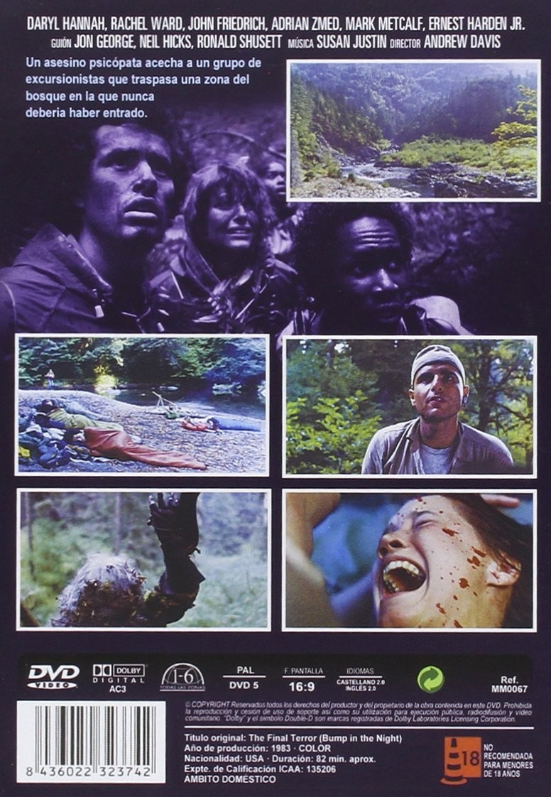 Contraportada de DVD con escenas de la película de terror The Final Terror y texto en español.
