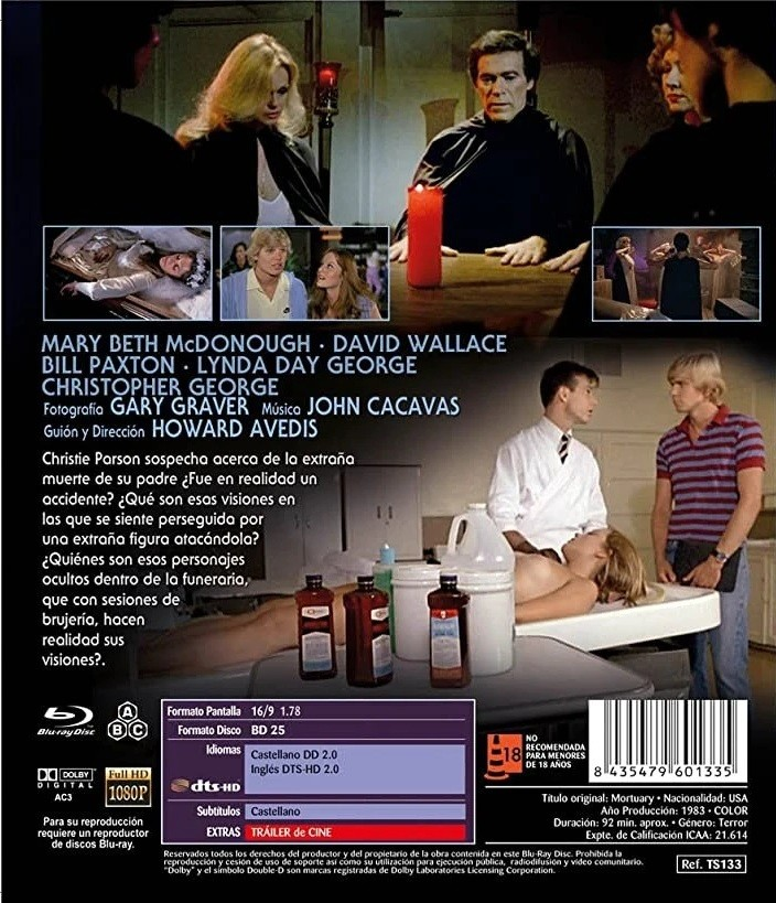 Carátula de la película Mortuary con fotogramas, reparto, sinopsis y detalles técnicos en español.