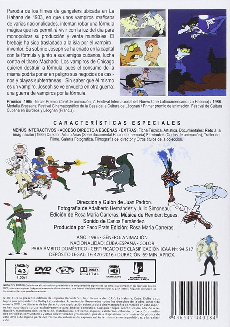 Contraportada de un DVD con vampiros de dibujos animados y texto.