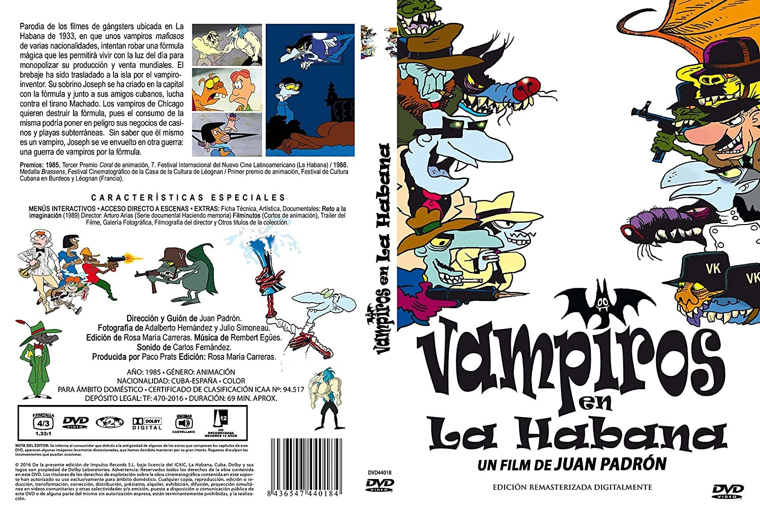 Carátula de DVD de Vampiros en La Habana con vampiros caricaturizados y texto.