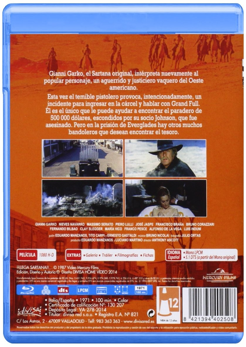 Contraportada de un estuche de Blu-ray del oeste con fotos de escenas y código de barras.