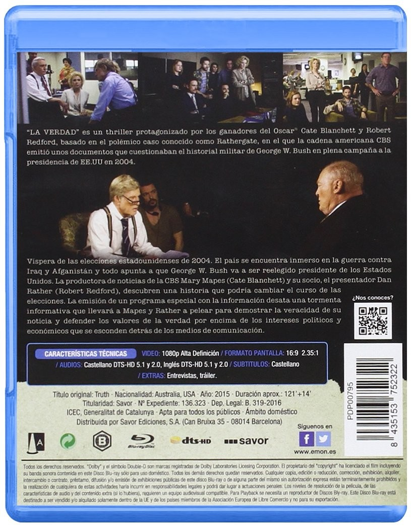 Caja de Blu-ray azul con fotogramas, texto en español, código QR y código de barras.