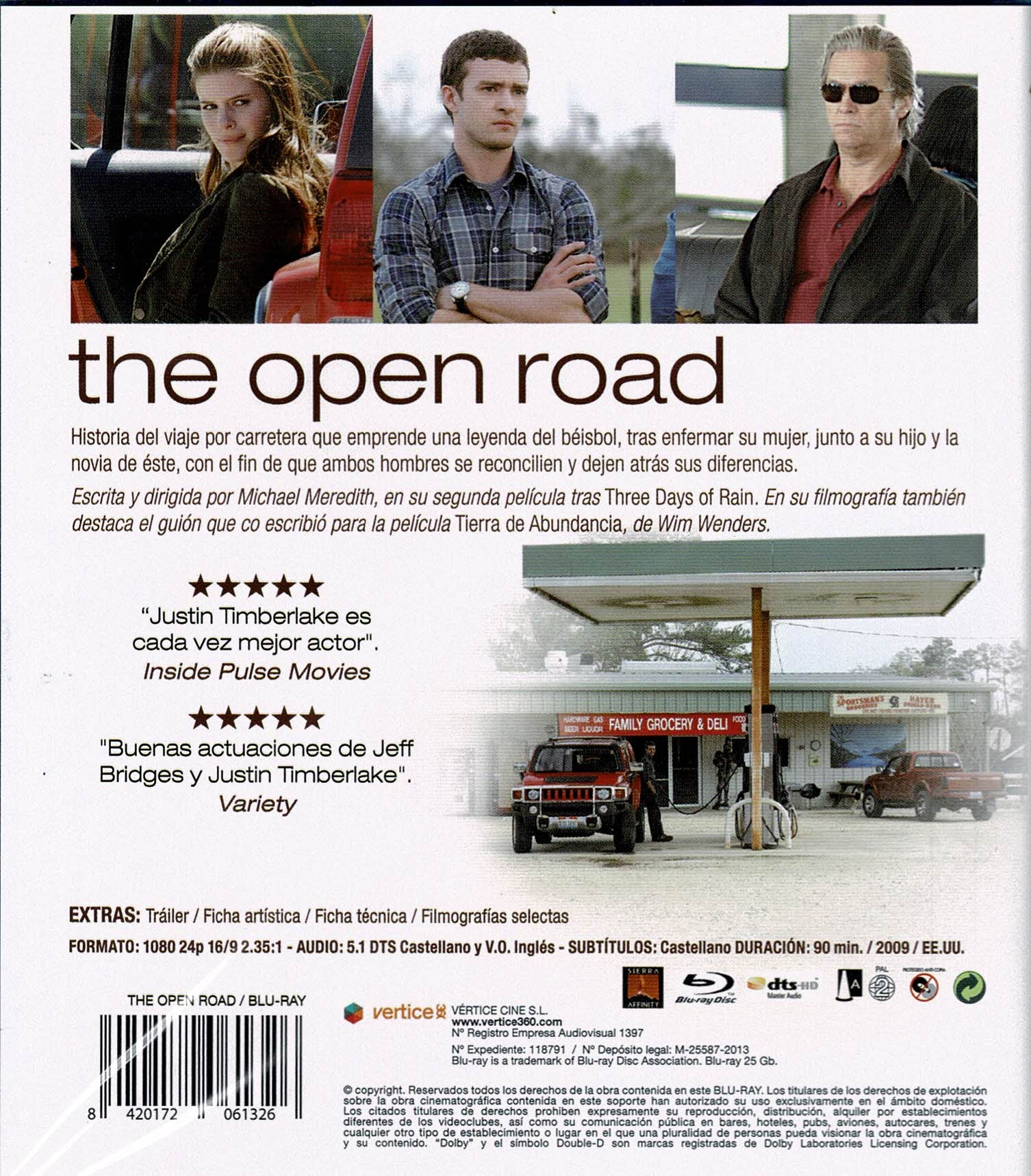 Cartel de la película The Open Road con tres actores arriba y una gasolinera abajo.