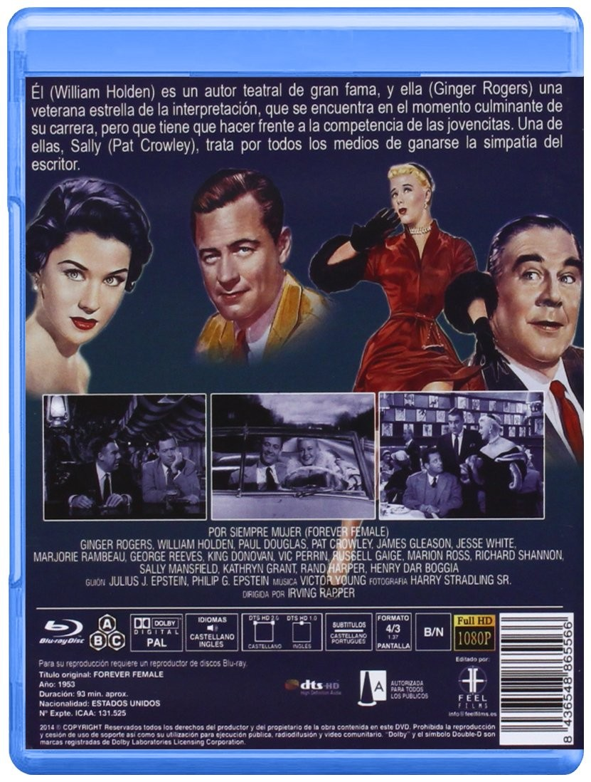 Carátula de Blu-ray de Forever Female con retratos de personajes, fotogramas, sinopsis y detalles del reparto.