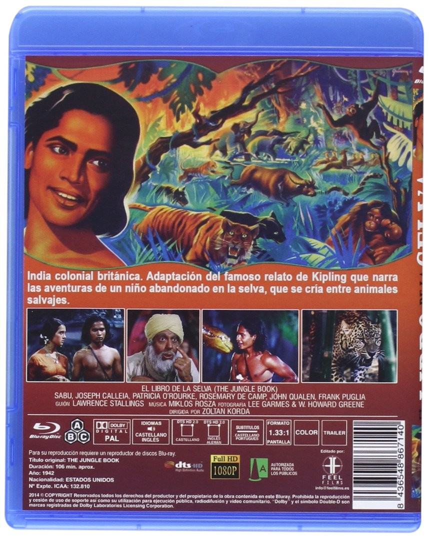 Contraportada del Blu-ray de El libro de la selva con arte de personajes, escenas de la película y detalles.