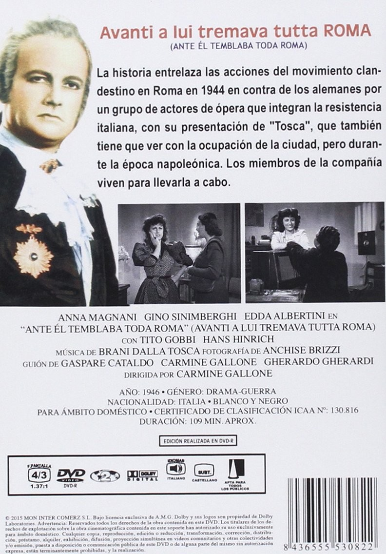 Carátula de DVD de 'Ante él temblaba toda Roma' con texto y dos pequeñas imágenes.