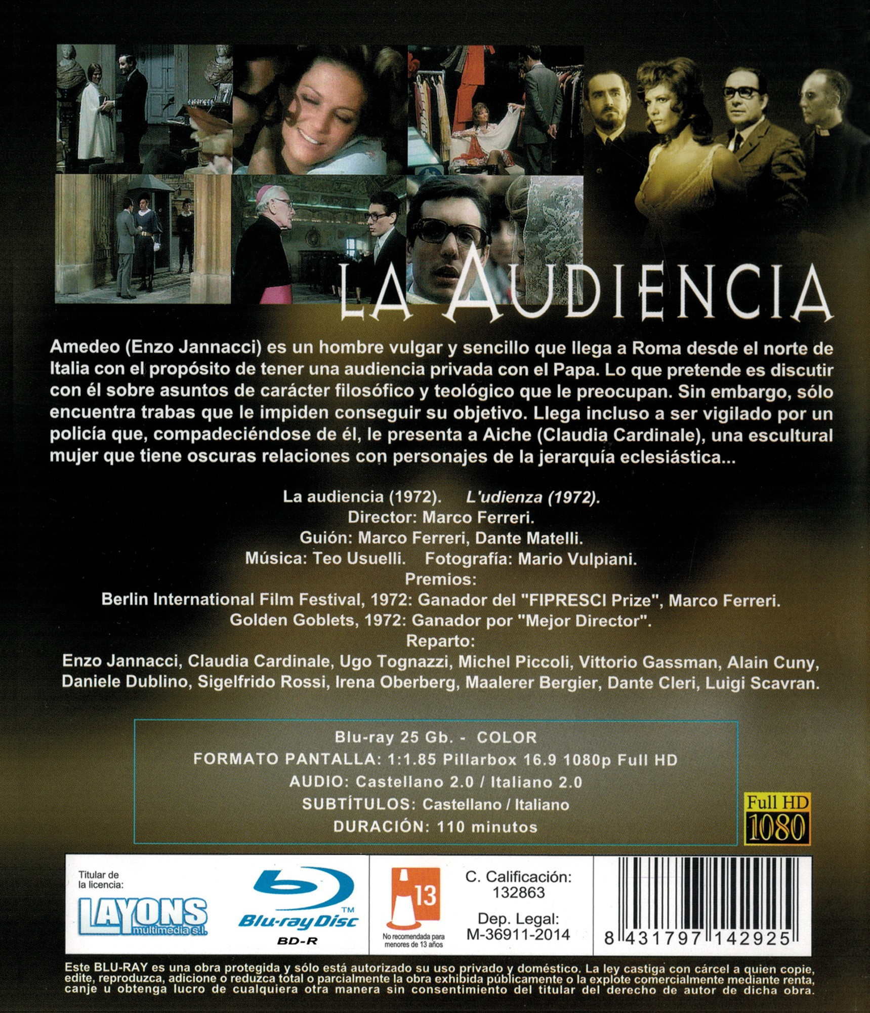 Contraportada de la caja de Blu-ray de La Audencia con fotos de escenas, sinopsis y detalles técnicos.