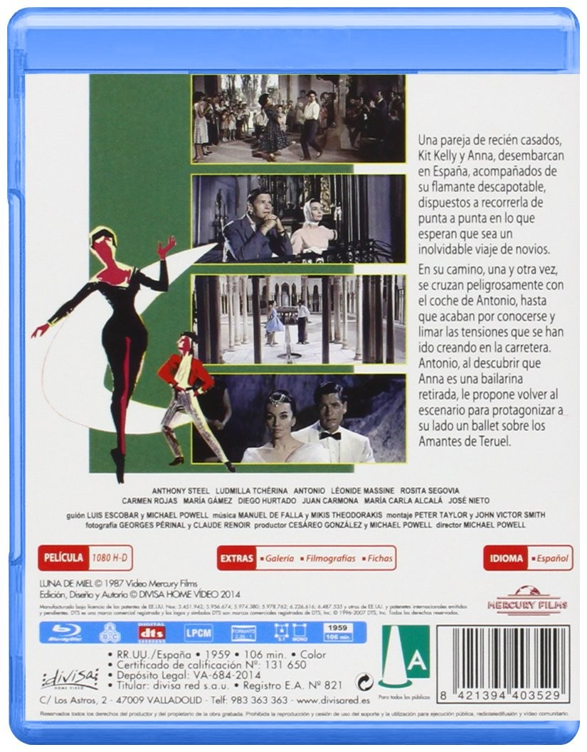 La contraportada de un estuche de Blu-ray con fotogramas, texto y detalles técnicos.