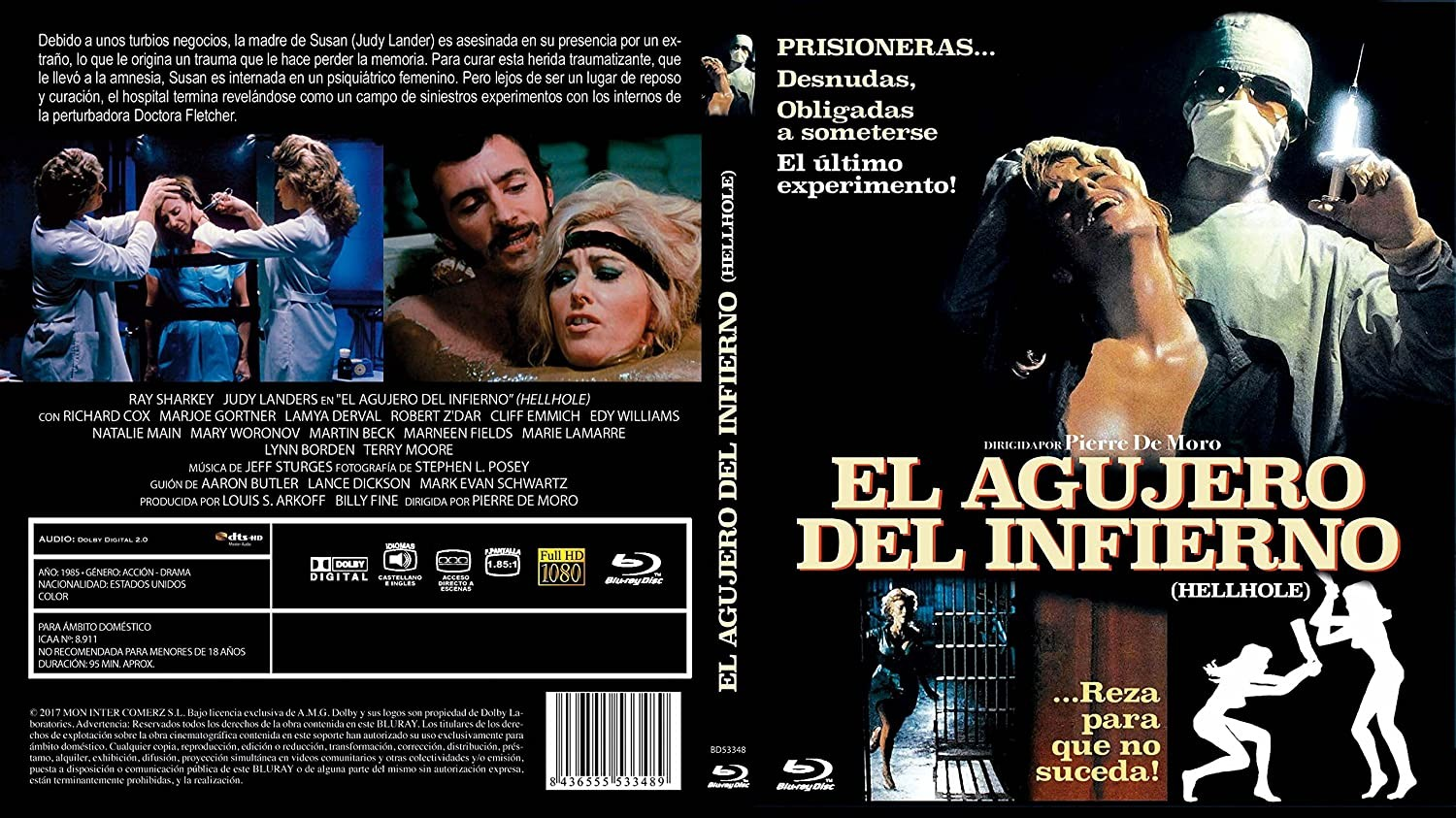 Carátula de Blu-ray de El Agujero Del Infierno con una mujer tensa y un médico con jeringa.