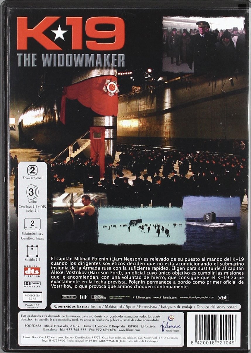 Contraportada de la DVD K-19 The Widowmaker con escenas de la película, descripción y especificaciones.