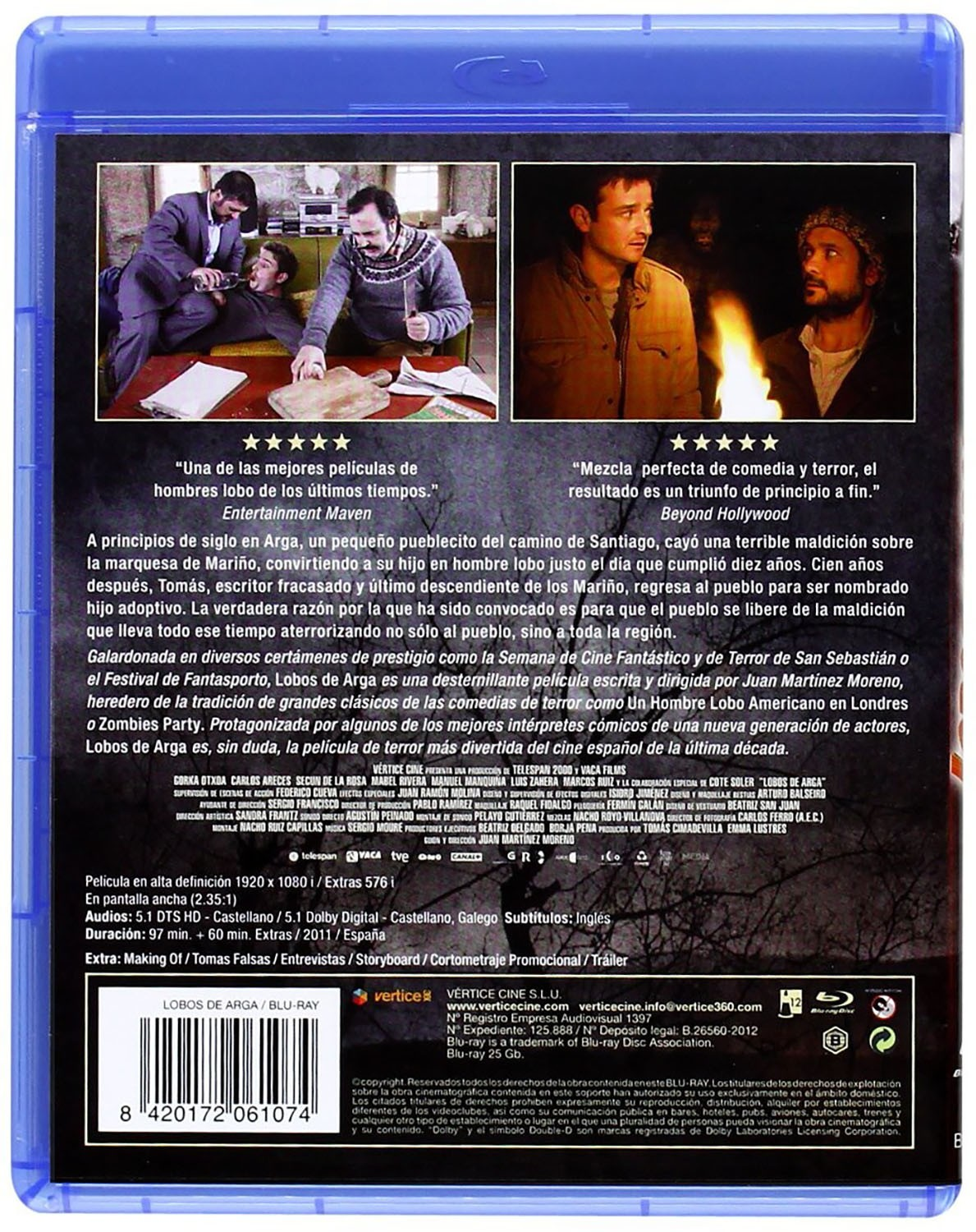 Contraportada de una caja de Blu-ray con fotogramas, texto y código de barras.