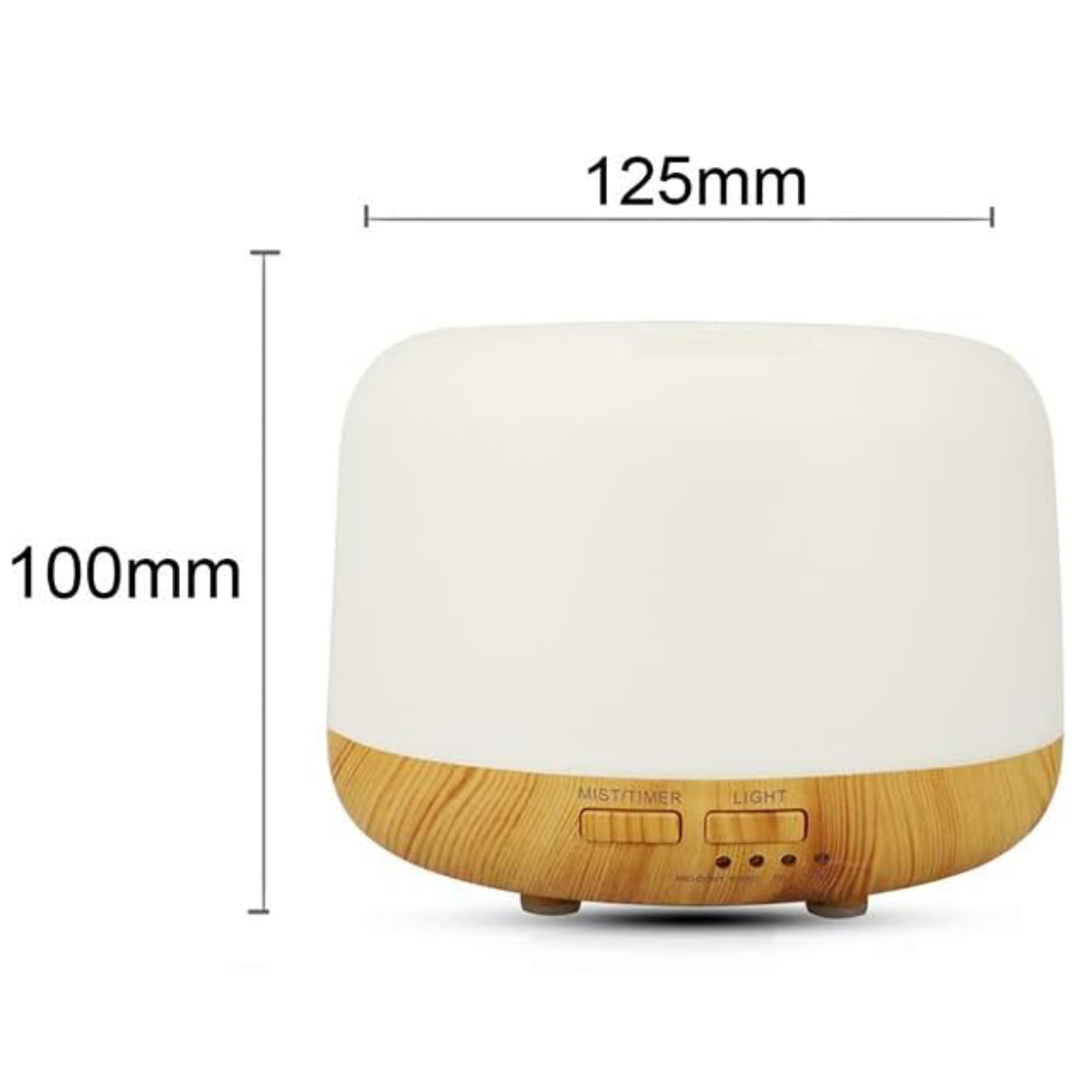 Dyfuzor zapachowy z drewnianą podstawą i mleczną górą, o szerokości 125 mm i wysokości 100 mm.