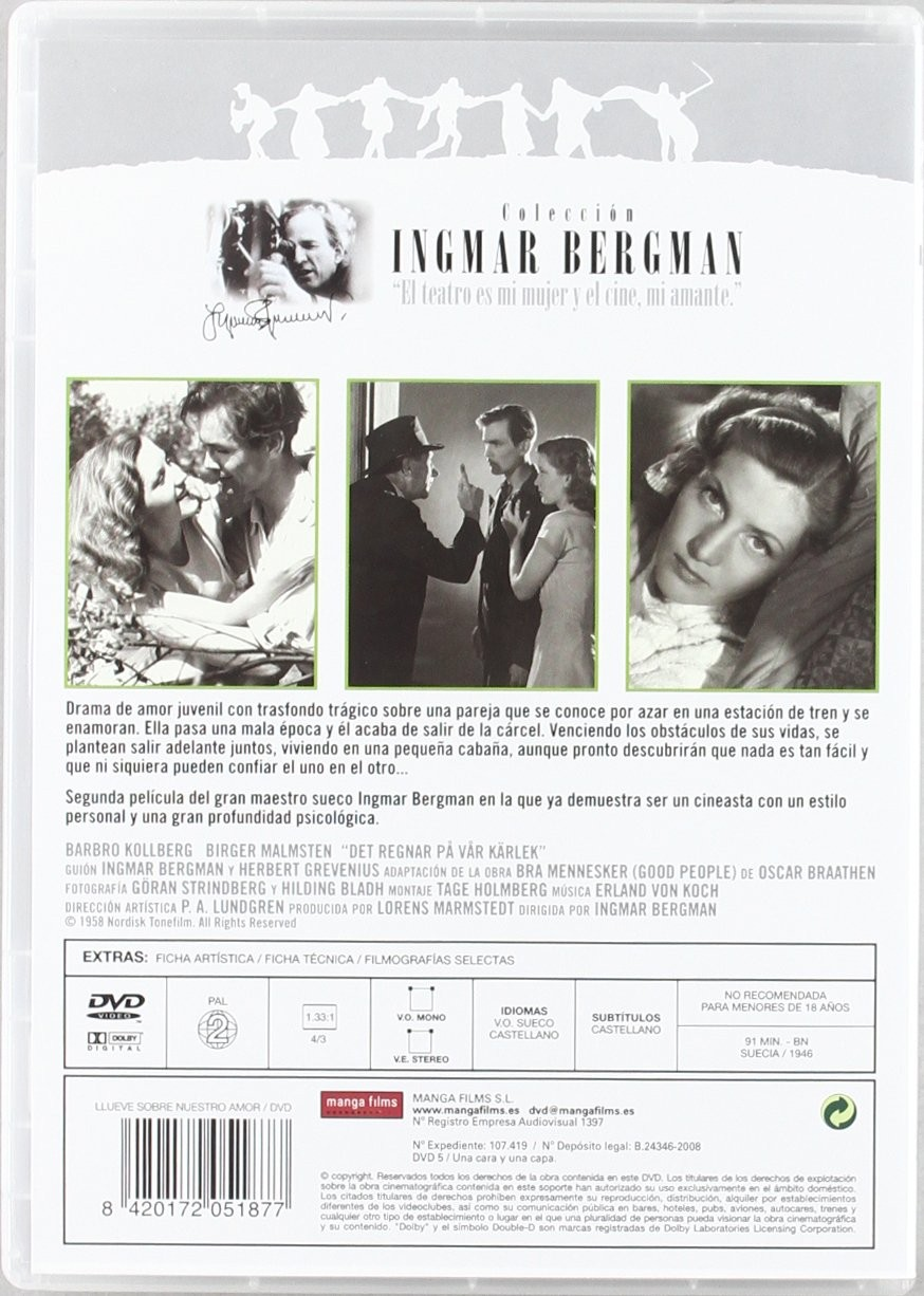 Contraportada de DVD con tres fotogramas en blanco y negro de Ingmar Bergman y texto en español.